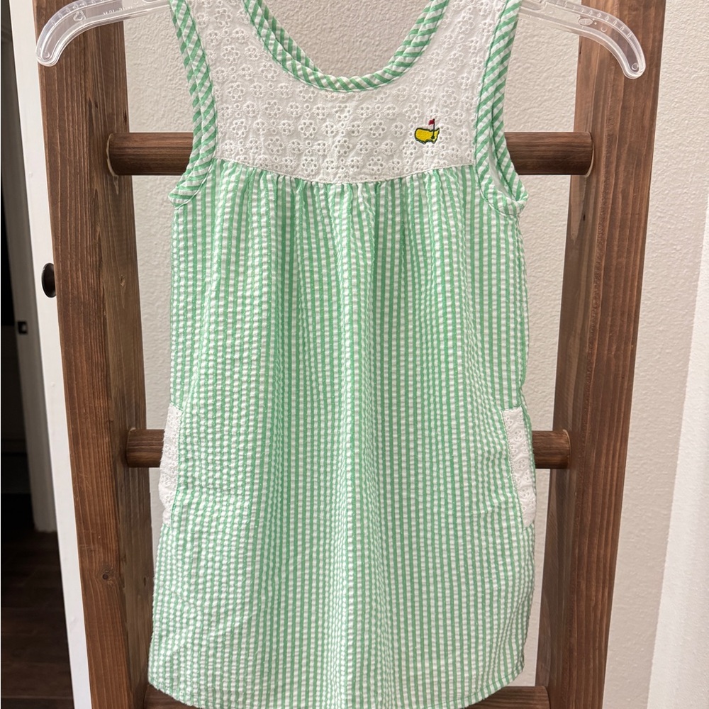 Green and White Sleeveless Dress with Embroidered Detail-Girls 4T